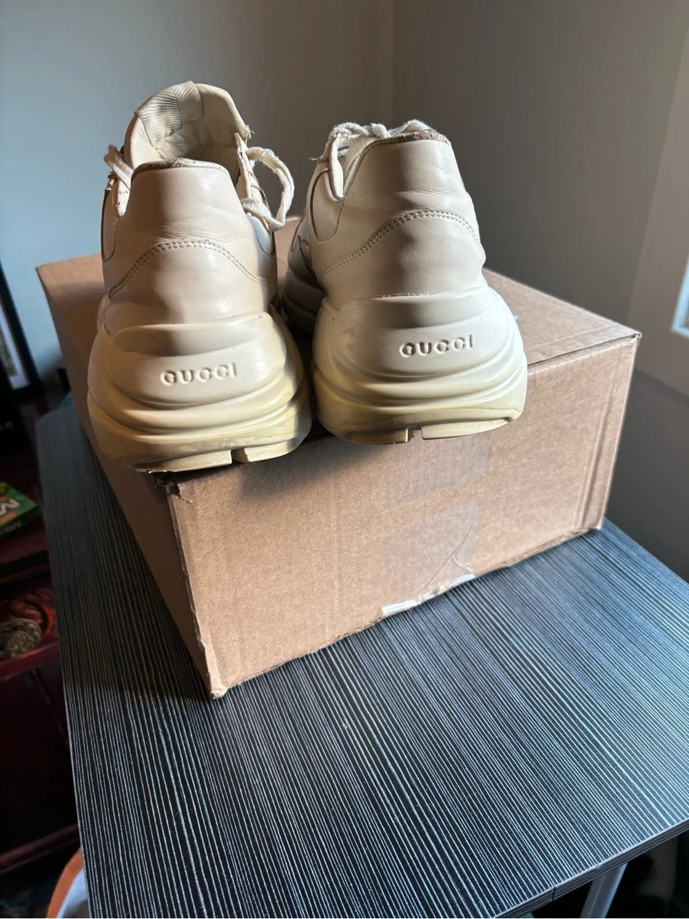Gucci Men’s Cream Leather Chunky Sneakers